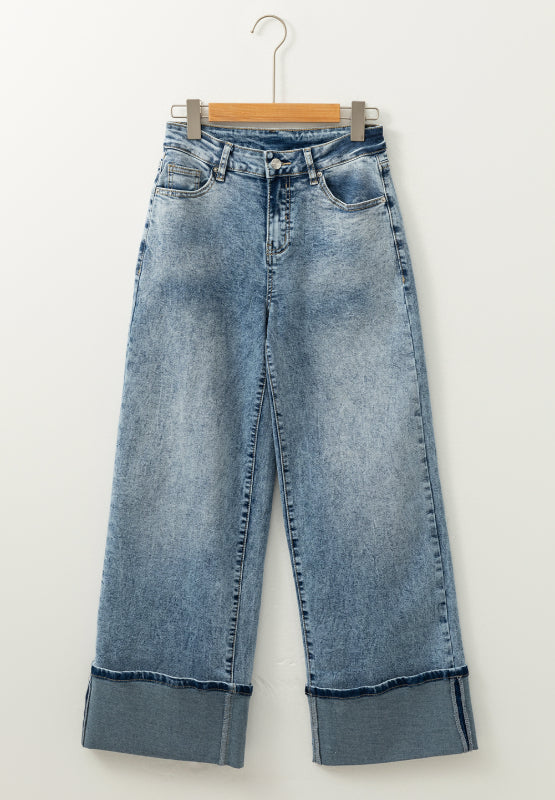 Washed Wide Leg Jeans with Pockets - The Goddess Galleries