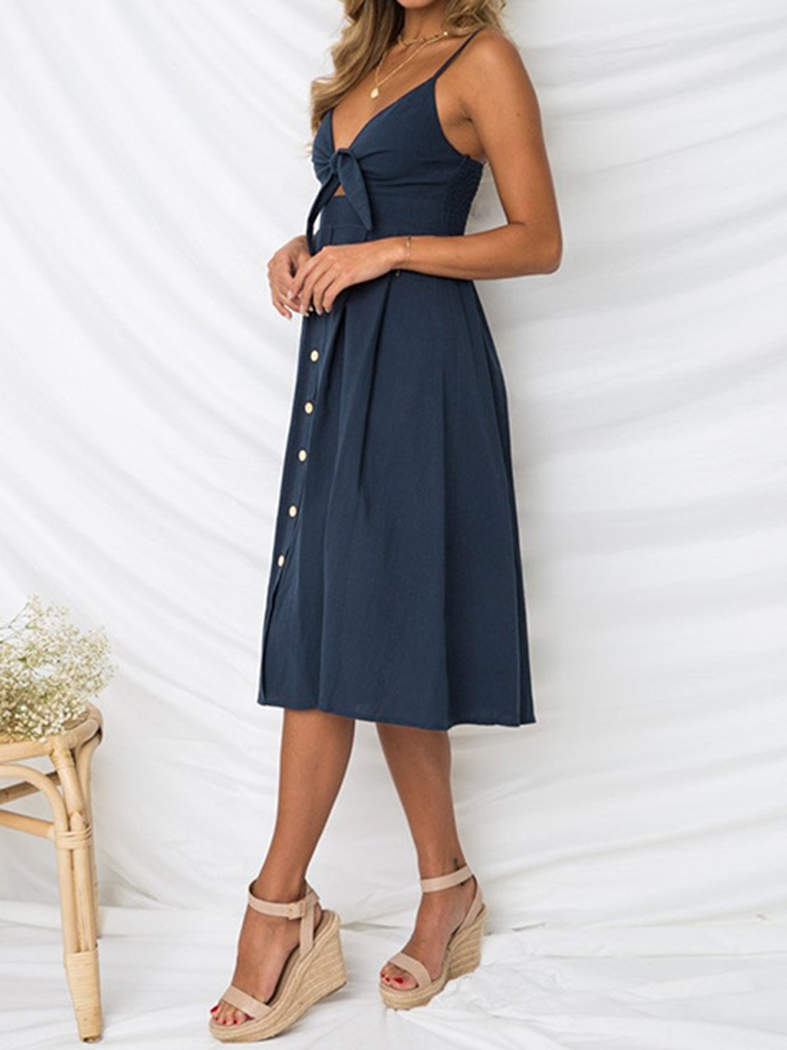 Cutout Smocked Sweetheart Neck Cami Dress - The Goddess Galleries