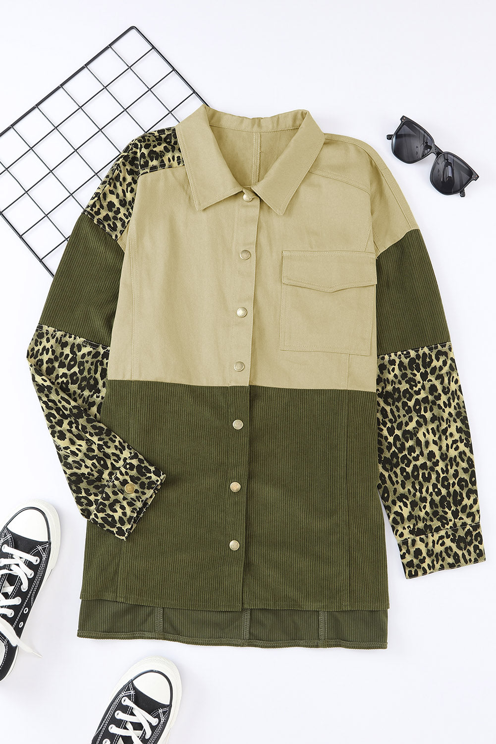 High-Low Leopard Snap Down Shacket - The Goddess Galleries