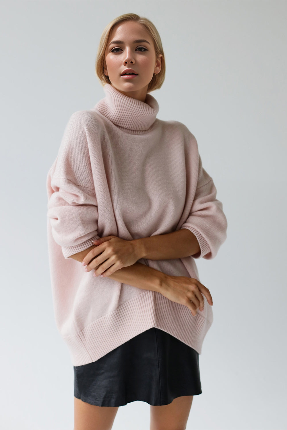 Basic Bae Turtleneck Dropped Shoulder Long Sleeve Sweater - The Goddess Galleries