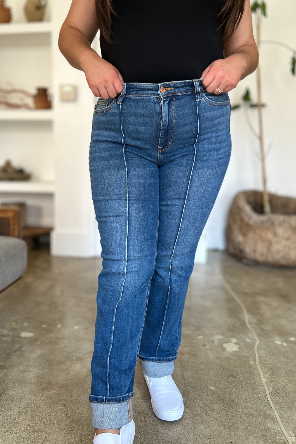 Judy Blue Full Size High Waist Front Seam Detail Straight Jeans - The Goddess Galleries