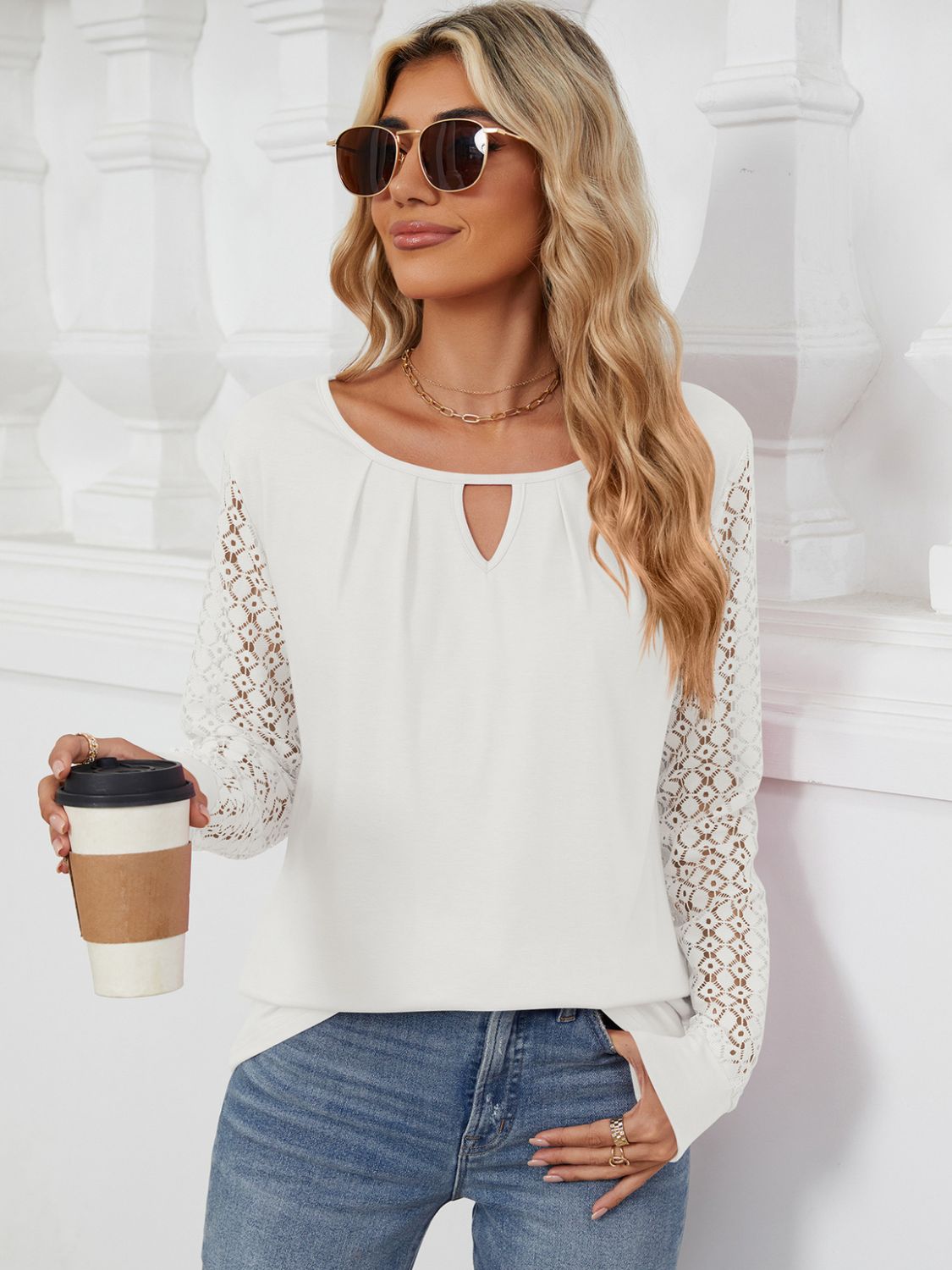 Cutout Round Neck Long Sleeve T-Shirt - The Goddess Galleries