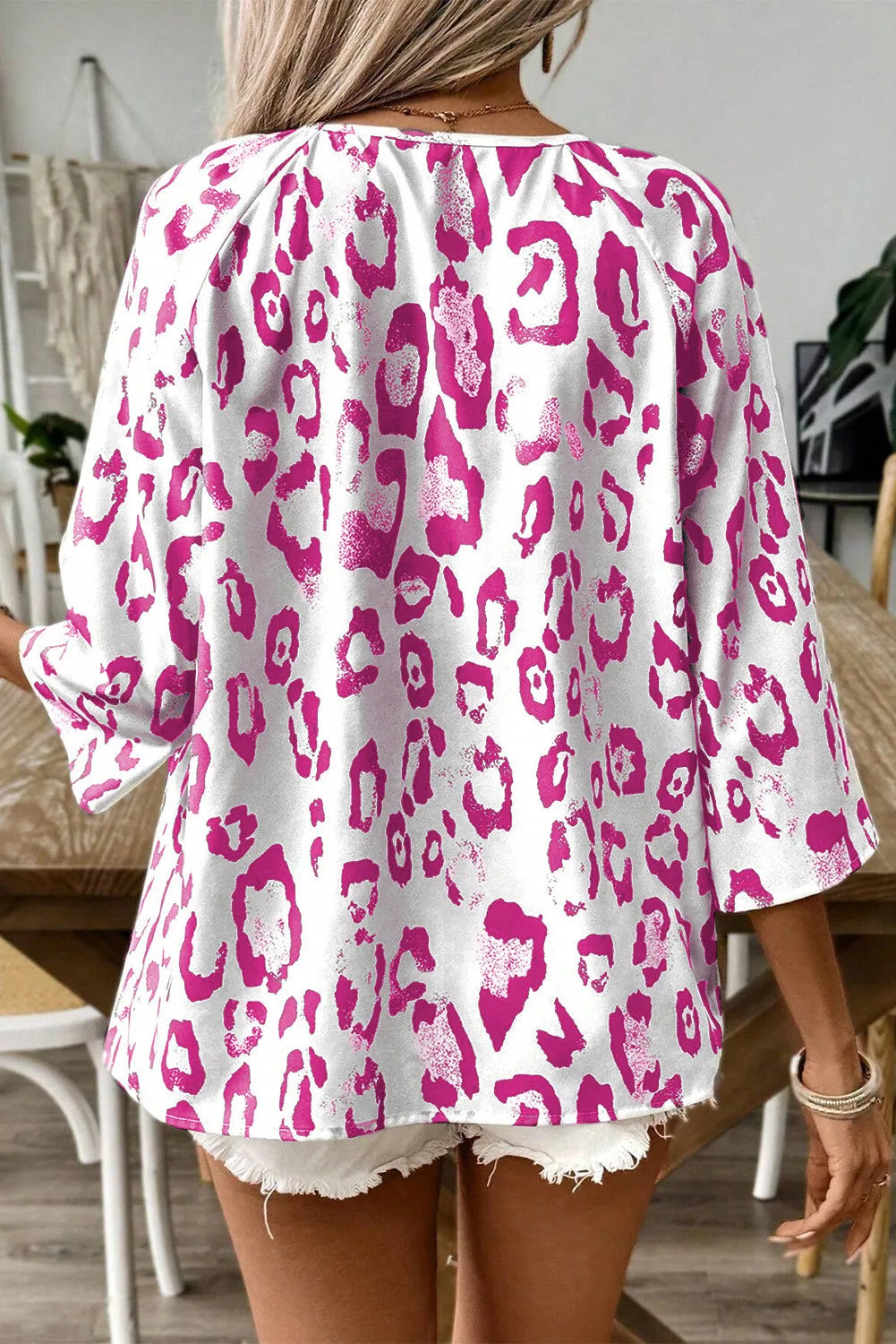 Leopard V-Neck Three-Quarter Sleeve Blouse - The Goddess Galleries