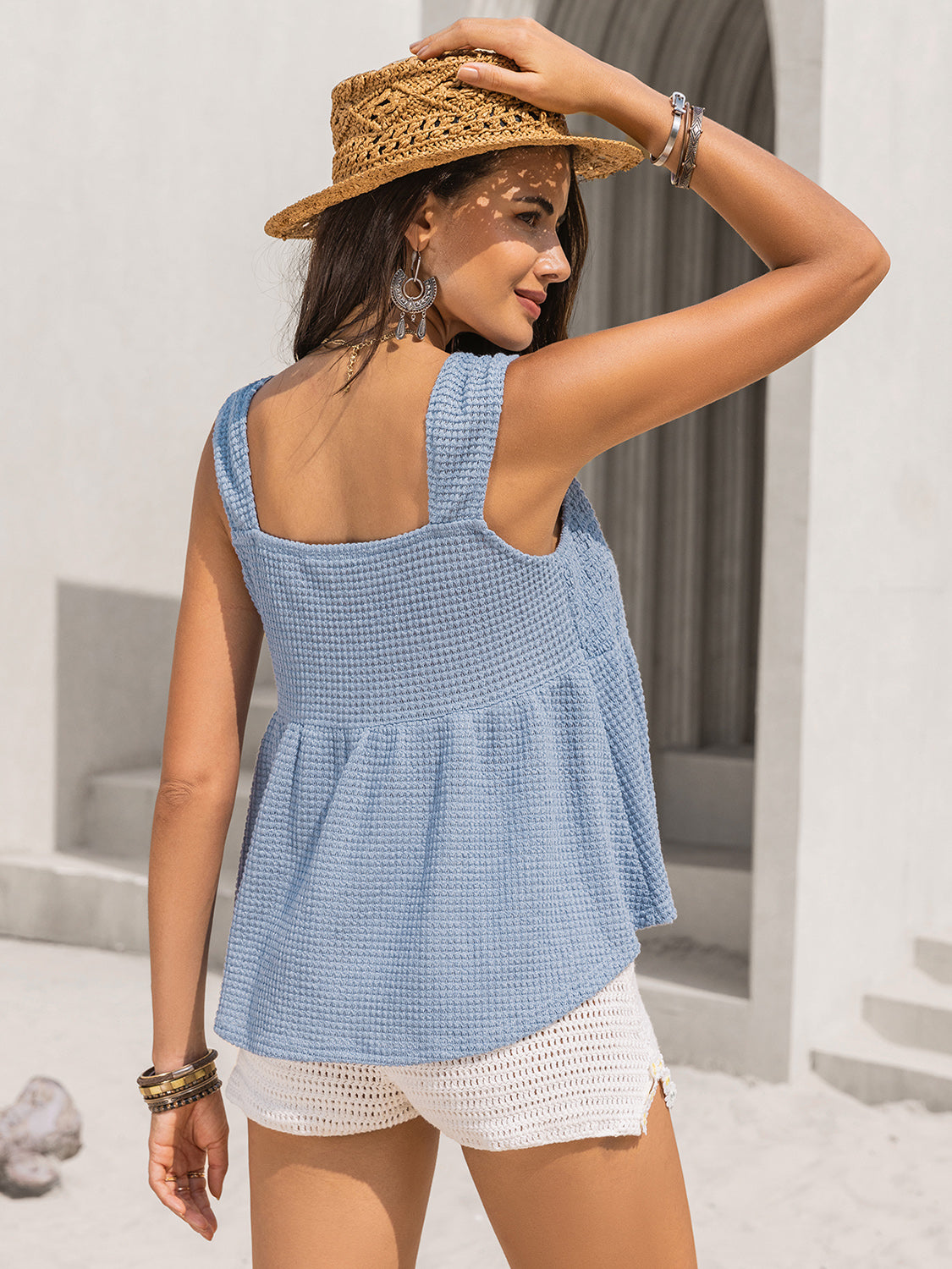 Textured Tied V-Neck Tank - The Goddess Galleries