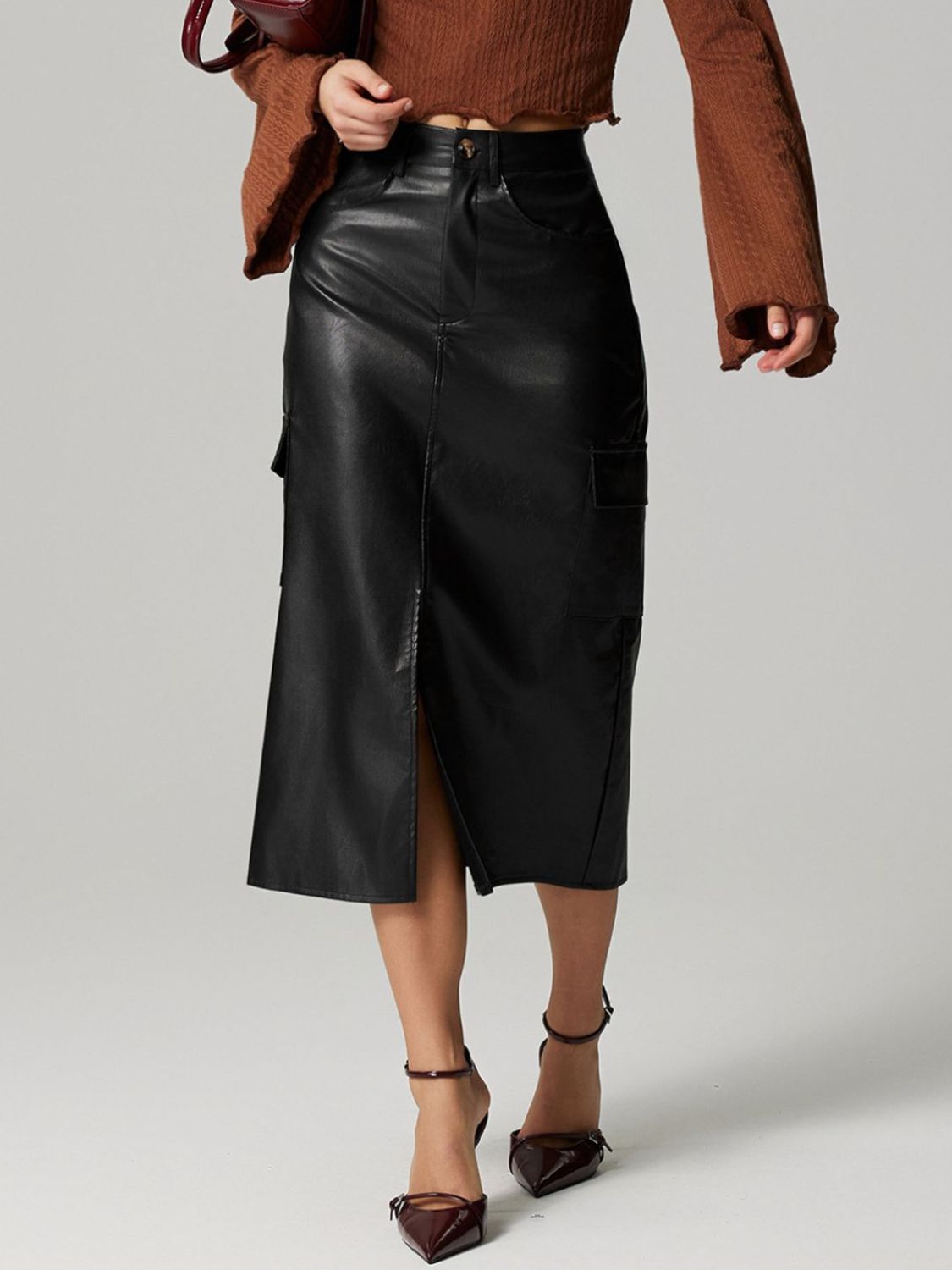 Slit Midi Skirt with Pockets - The Goddess Galleries