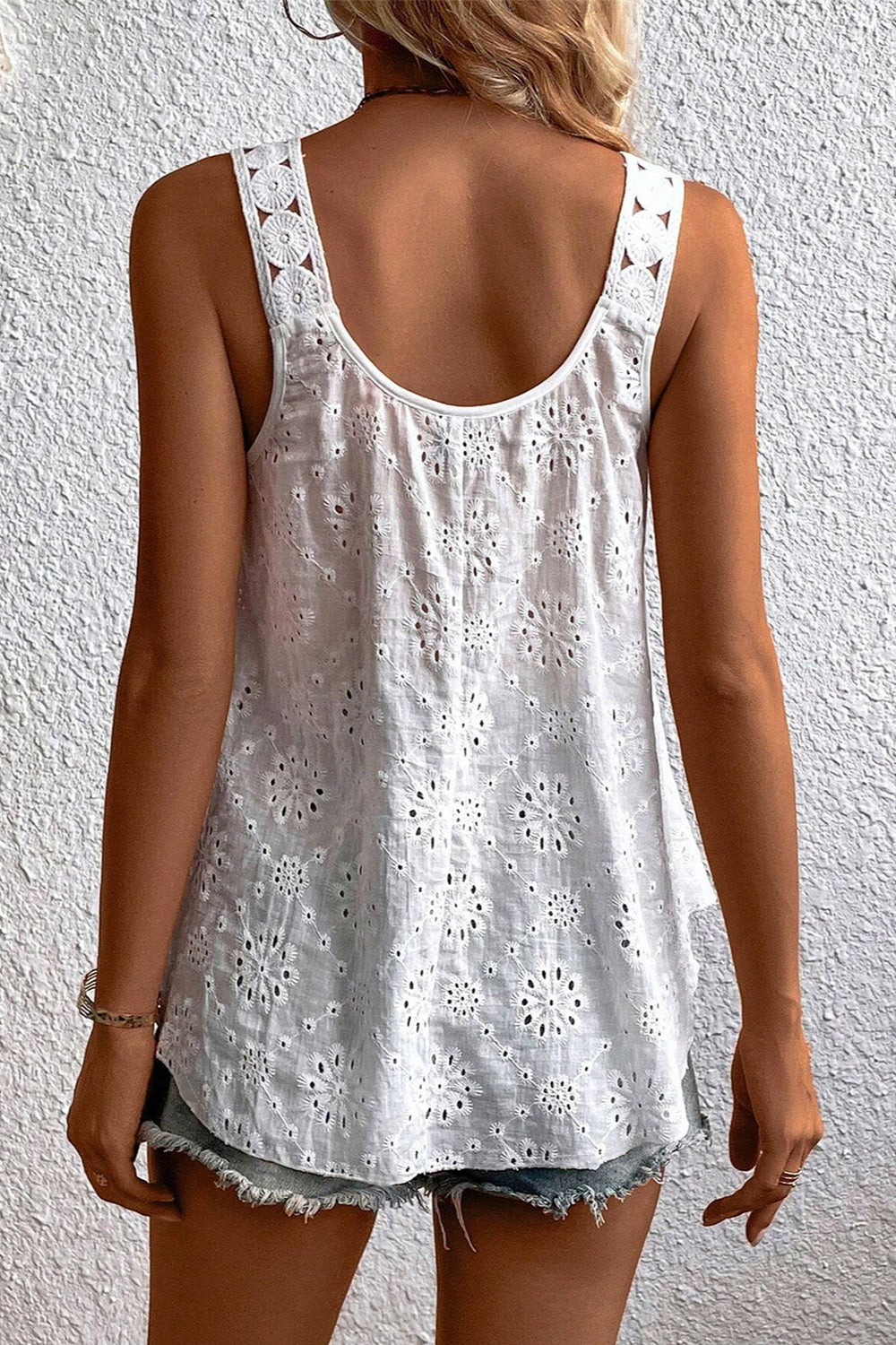 Eyelet Round Neck Wide Strap Tank - The Goddess Galleries
