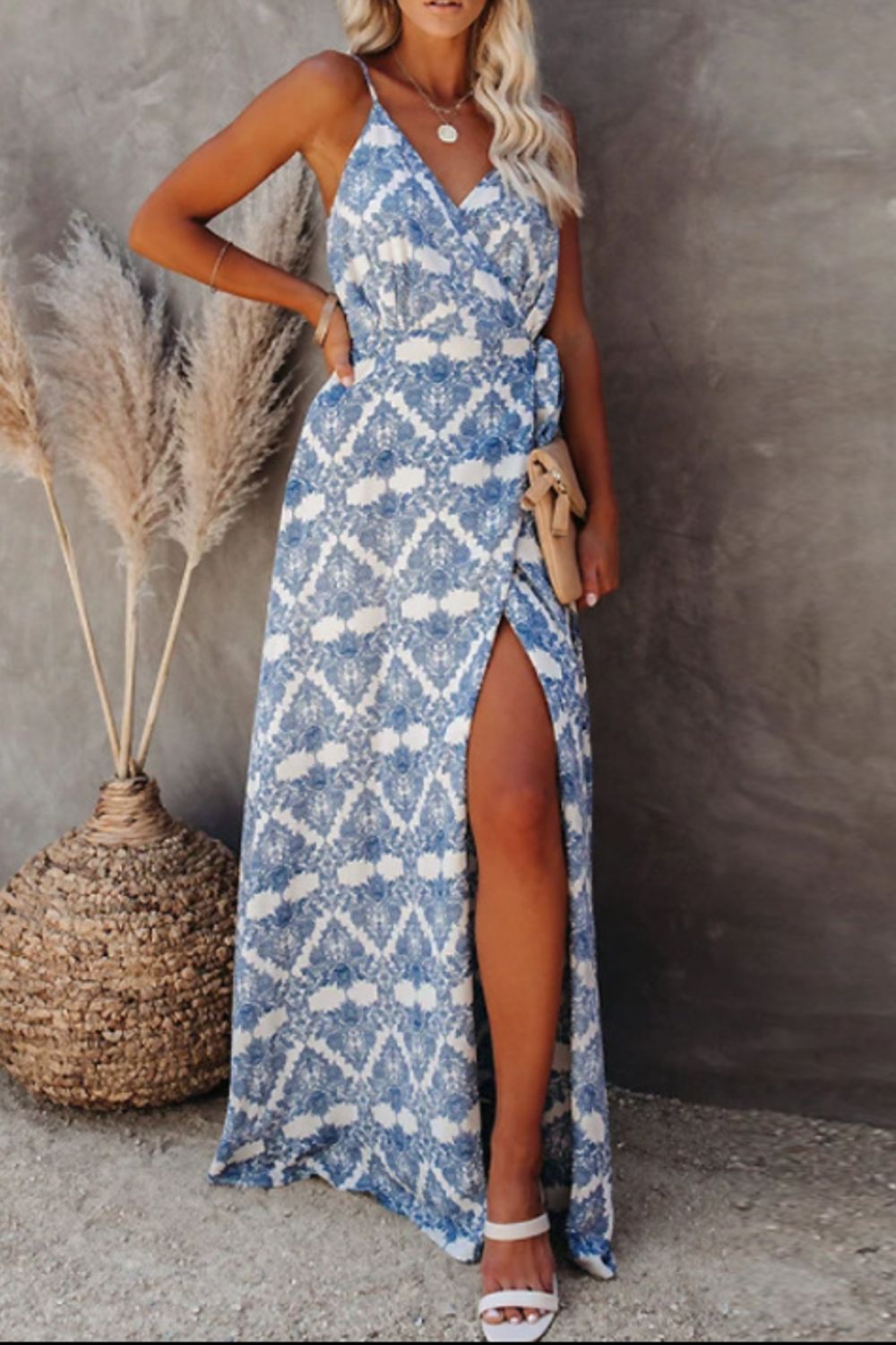 Printed Tied Maxi Cami Dress - The Goddess Galleries