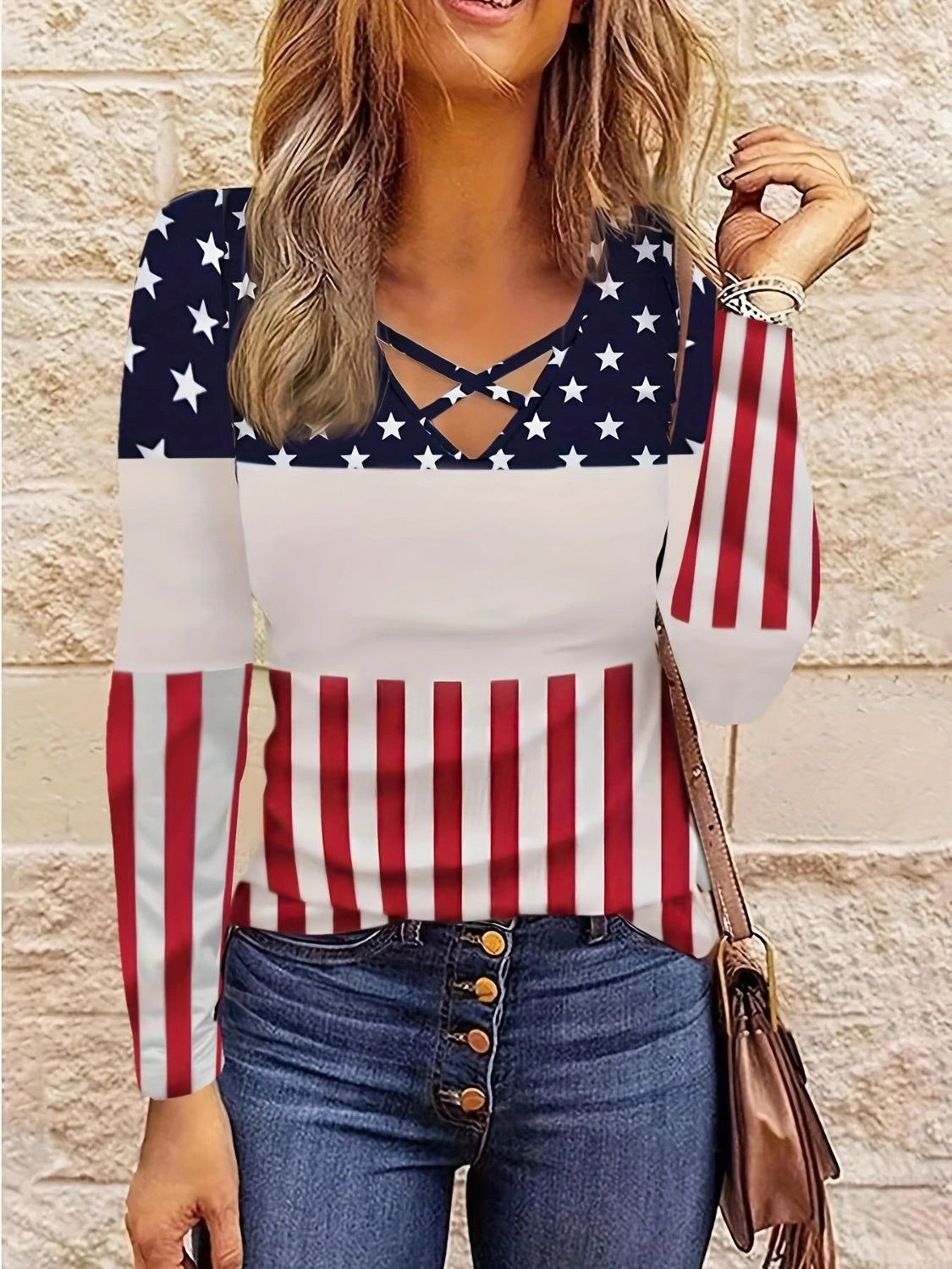 Crisscross Color Block Long Sleeve T-Shirt - The Goddess Galleries