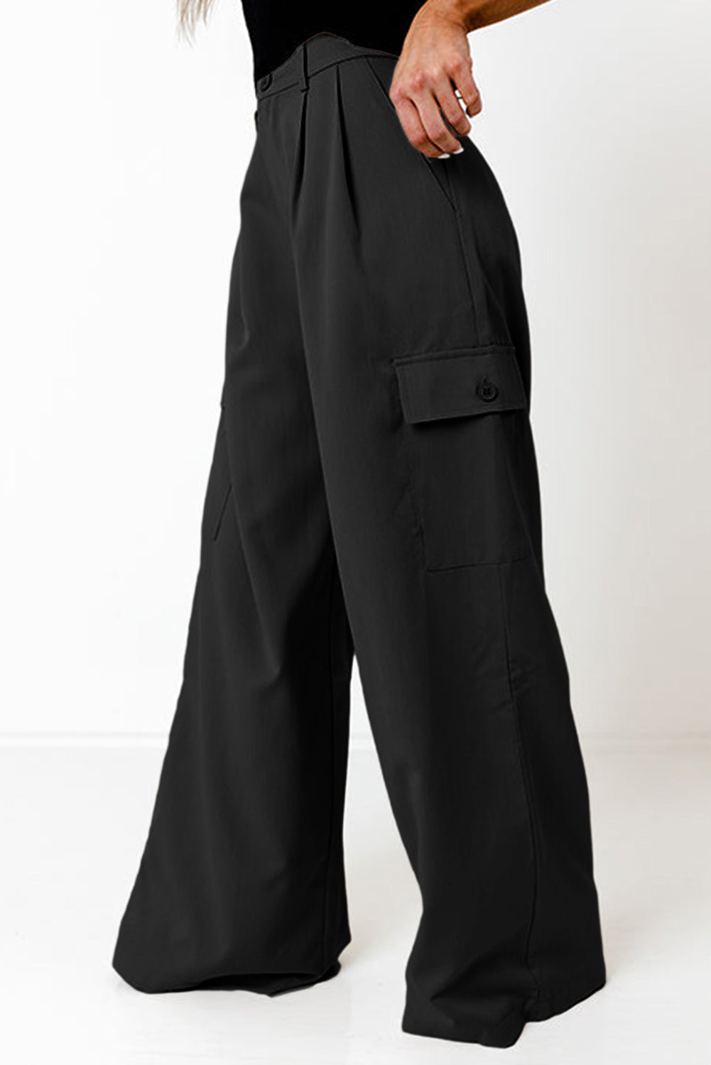 Ruched Wide Leg Pants with Pockets - The Goddess Galleries
