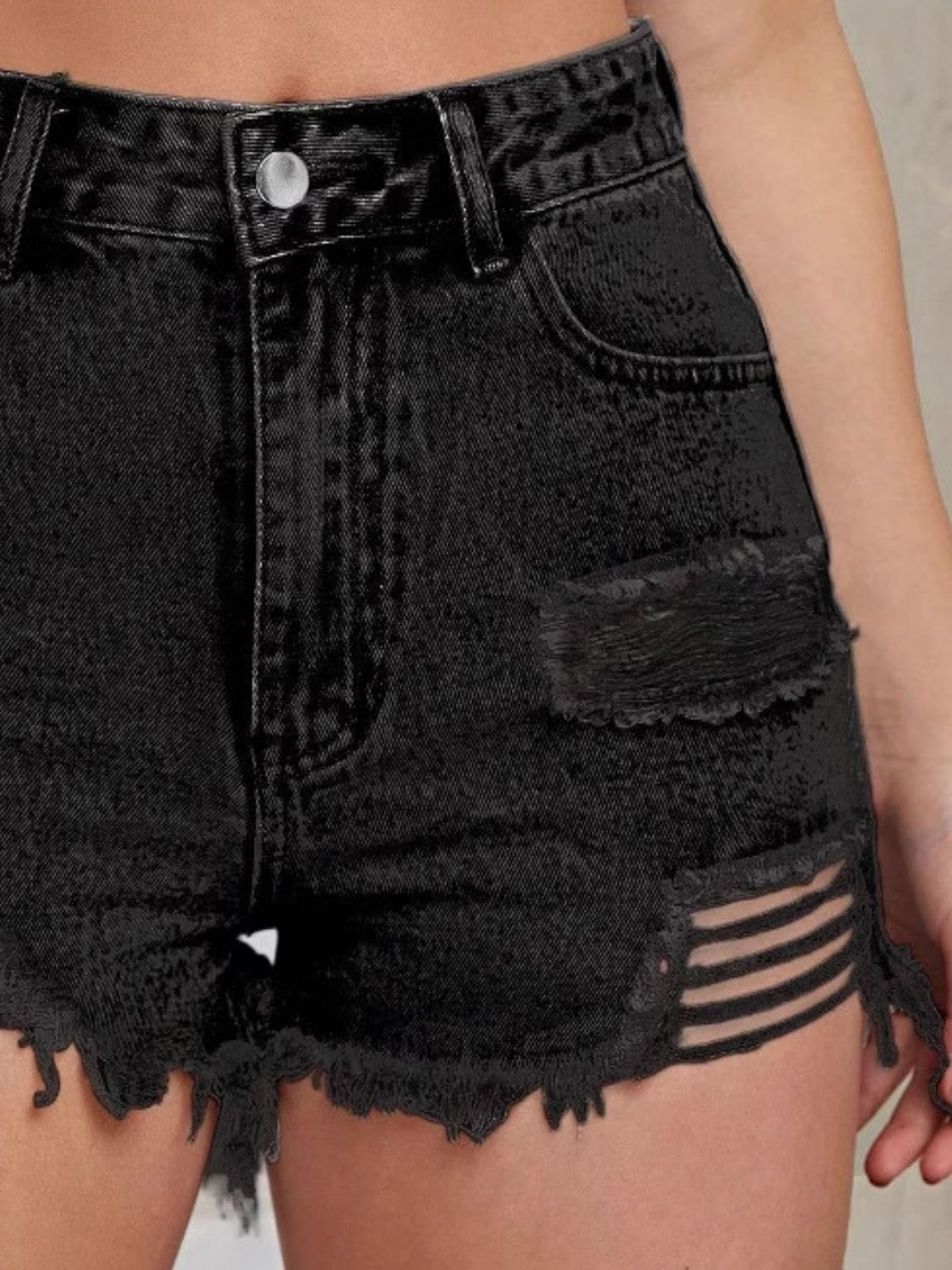 Distressed Raw Hem High Waist Denim Shorts - The Goddess Galleries