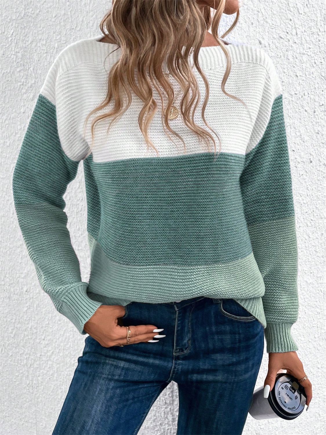 Color Block Drop Shoulder Long Sleeve Sweater - The Goddess Galleries