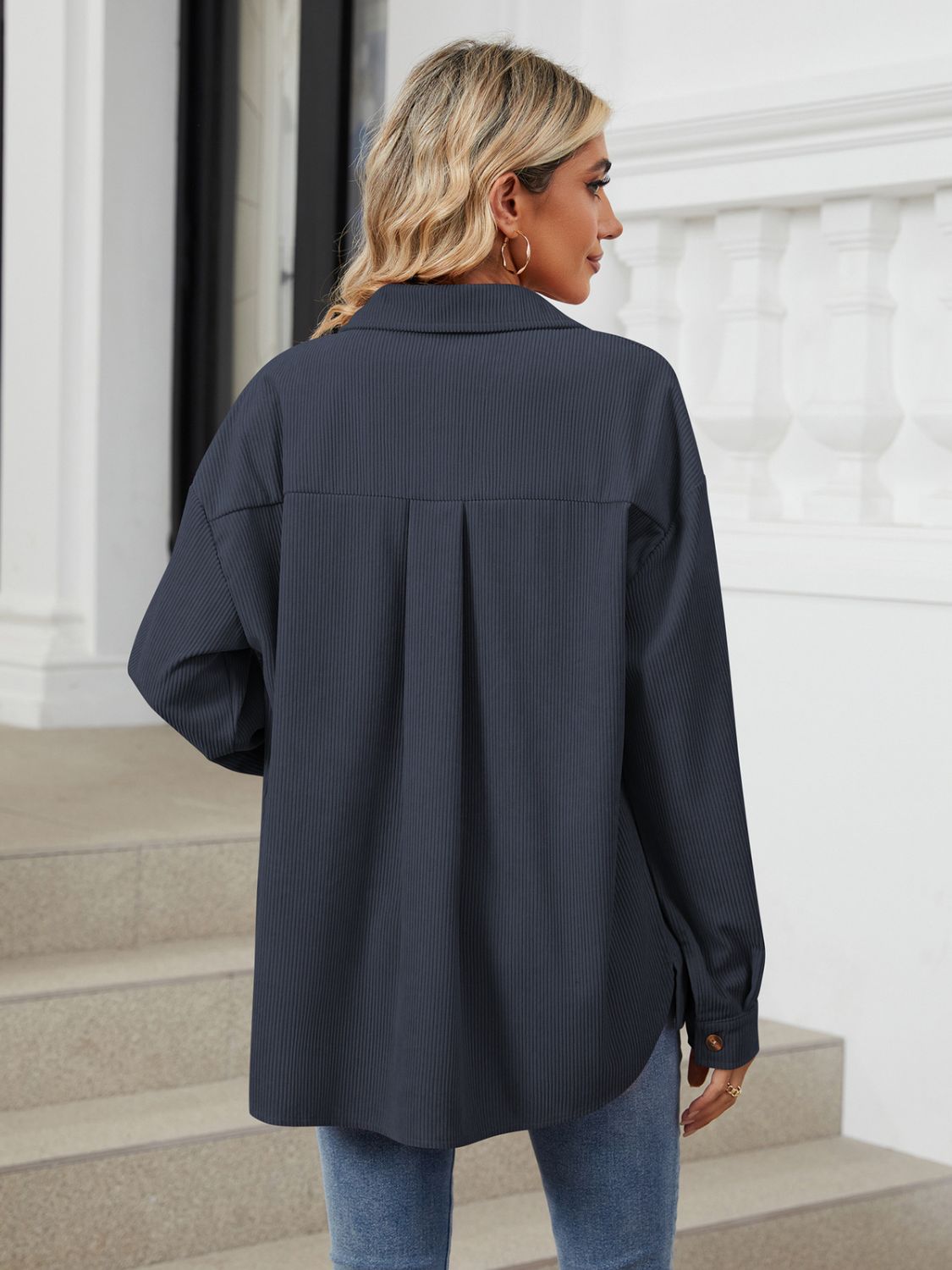 Button Up Long Sleeve Shirt with Breast Pockets - The Goddess Galleries