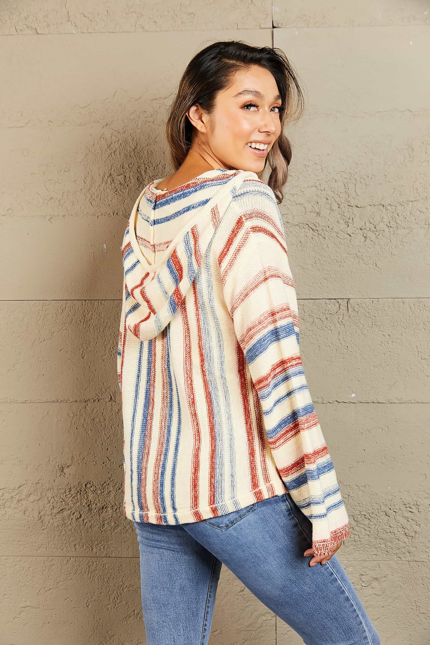 Striped Hooded Sweater with Kangaroo Pocket - The Goddess Galleries