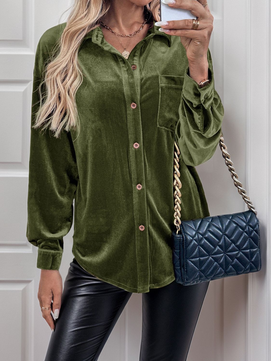 Perfee Button Up Long Sleeve Shirt - The Goddess Galleries