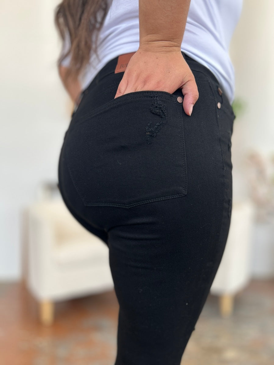 Judy Blue Full Size Distressed Tummy Control High Waist Skinny Jeans - The Goddess Galleries