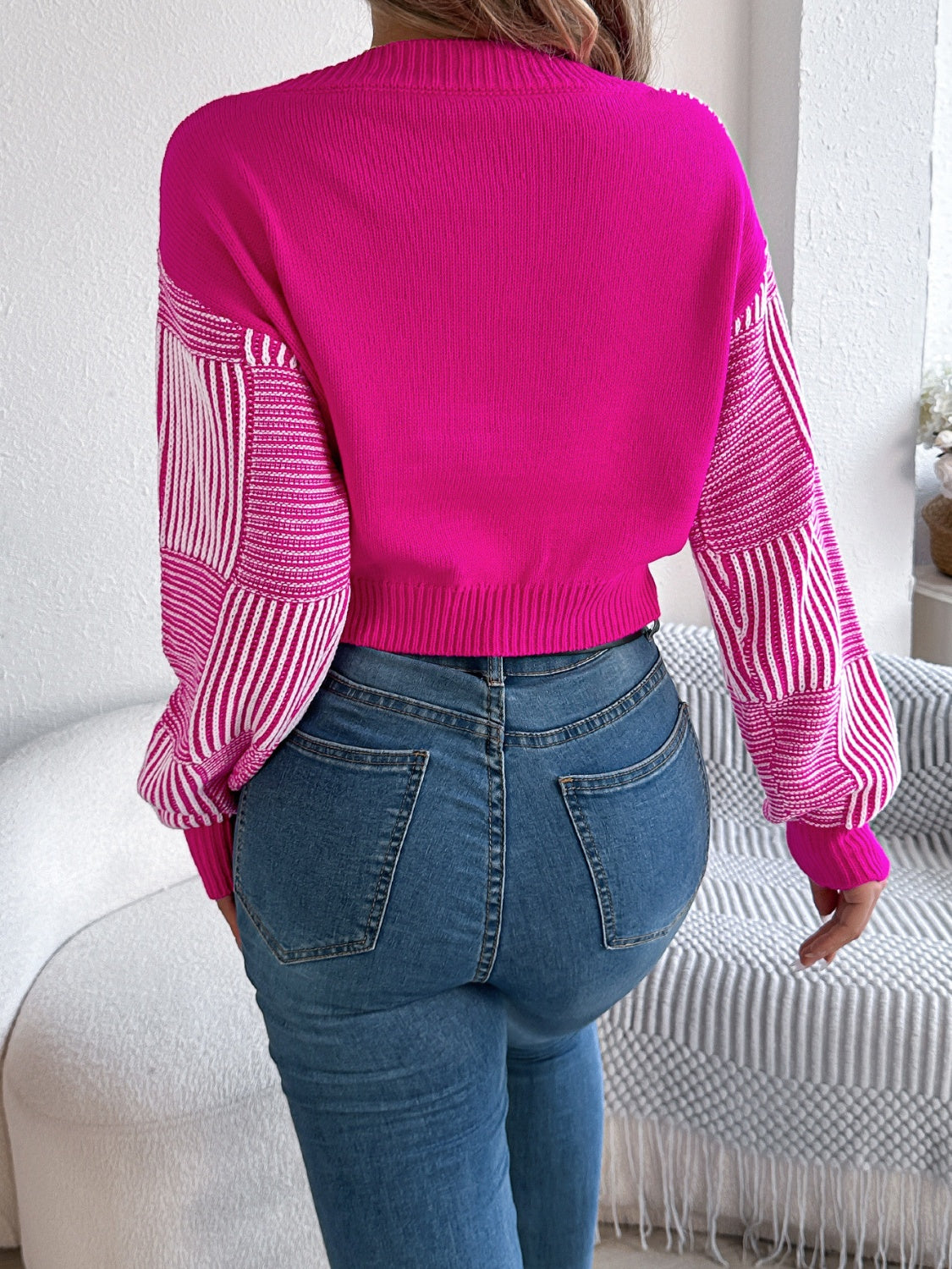 Striped V-Neck Long Sleeve Sweater - The Goddess Galleries