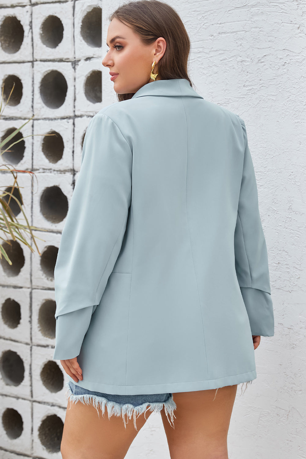 Plus Size Shawl Collar Long Sleeve Blazer - The Goddess Galleries