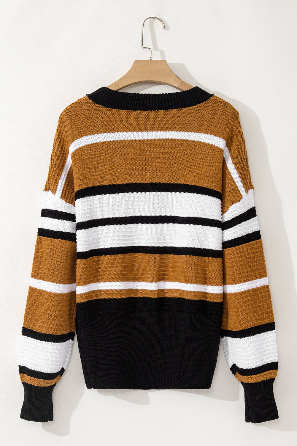 Contrast Stripes V Neck Long Sleeve Sweater - The Goddess Galleries
