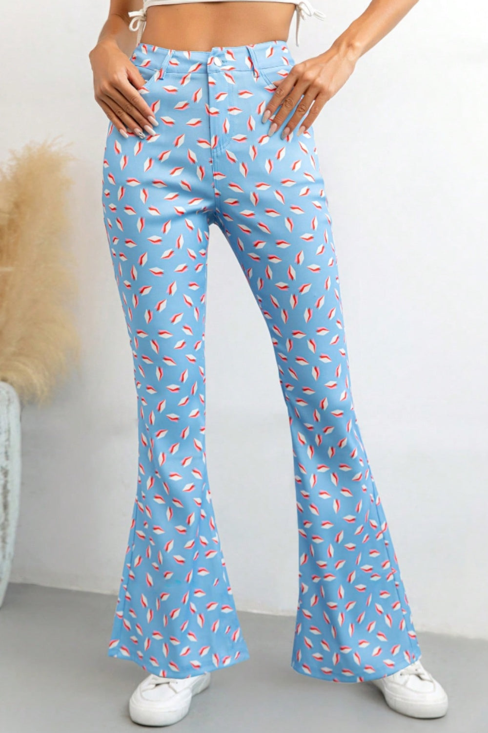 Printed High Waist Flare Pants with Pockets - The Goddess Galleries