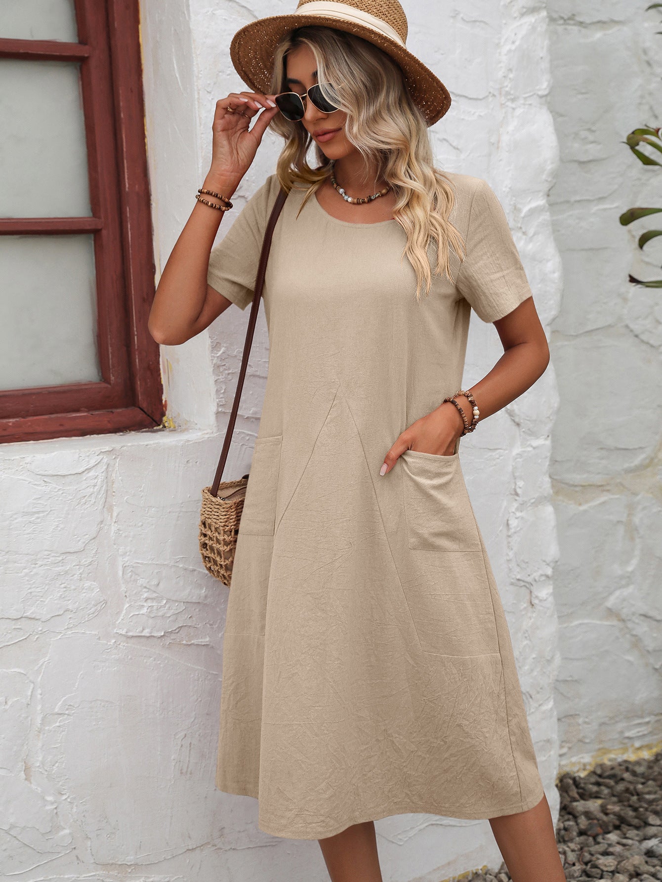 Ivy Lane Round Neck Short Sleeve Dress with Pockets - The Goddess Galleries