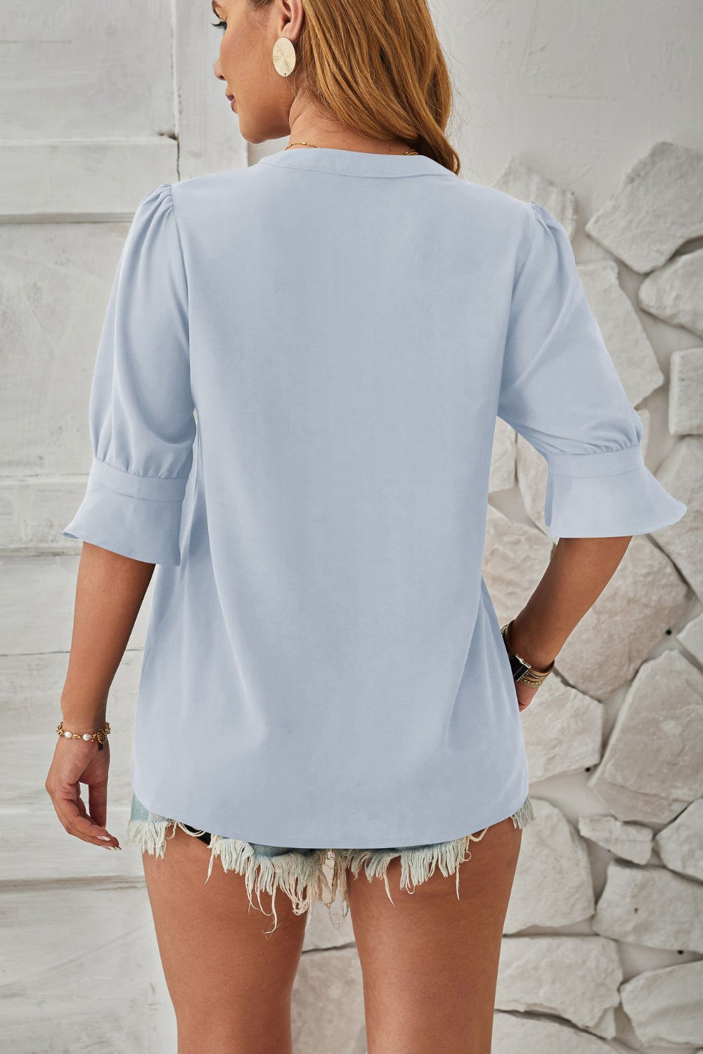 Notched Half Sleeve Blouse - The Goddess Galleries