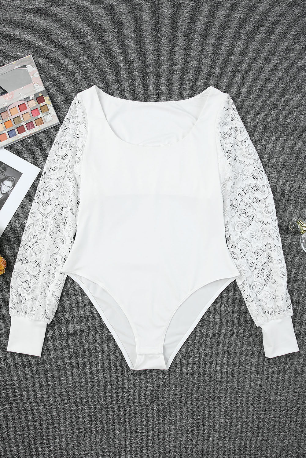 Lace Detail Scoop Neck Long Sleeve Bodysuit - The Goddess Galleries