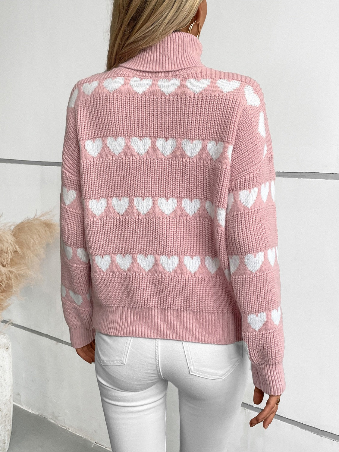 Heart Turtleneck Dropped Shoulder Sweater - The Goddess Galleries