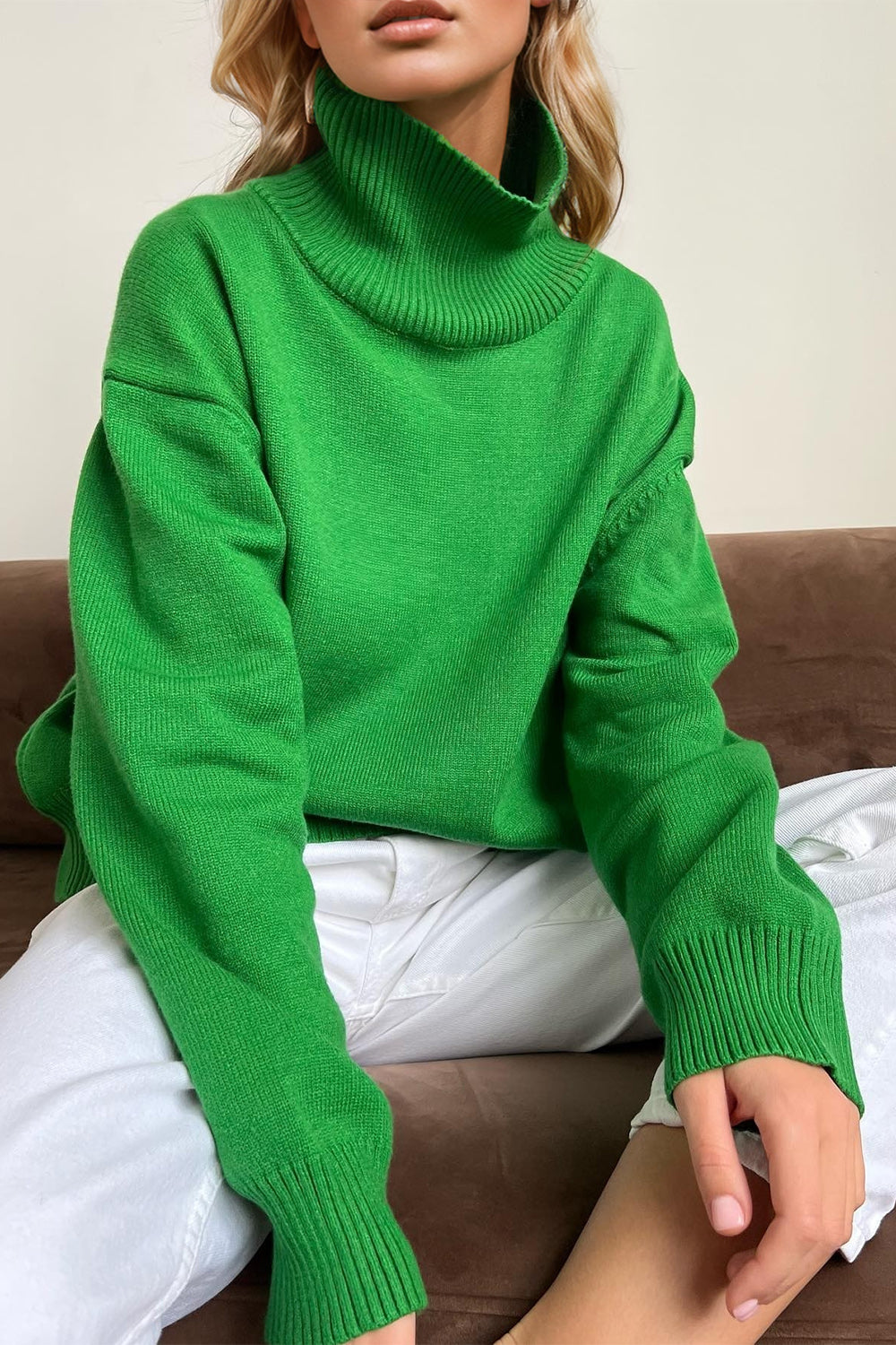 Basic Bae Turtleneck Dropped Shoulder Long Sleeve Sweater - The Goddess Galleries