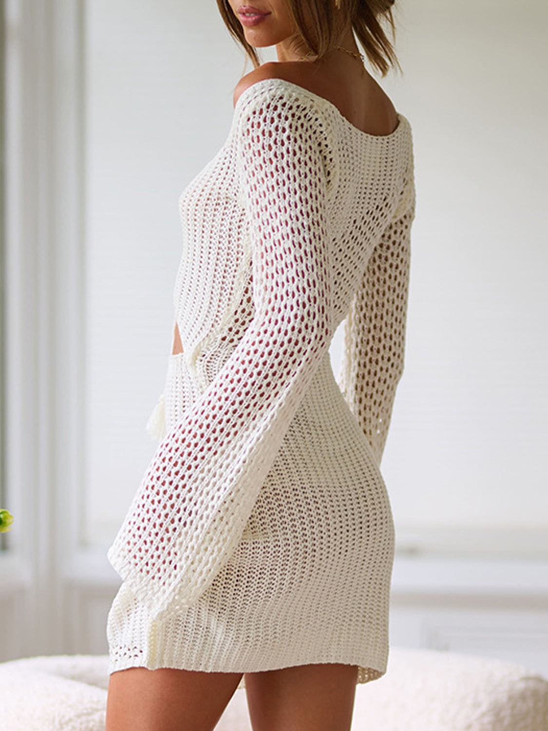Cutout Lace-Up Long Sleeve Cover Up - The Goddess Galleries