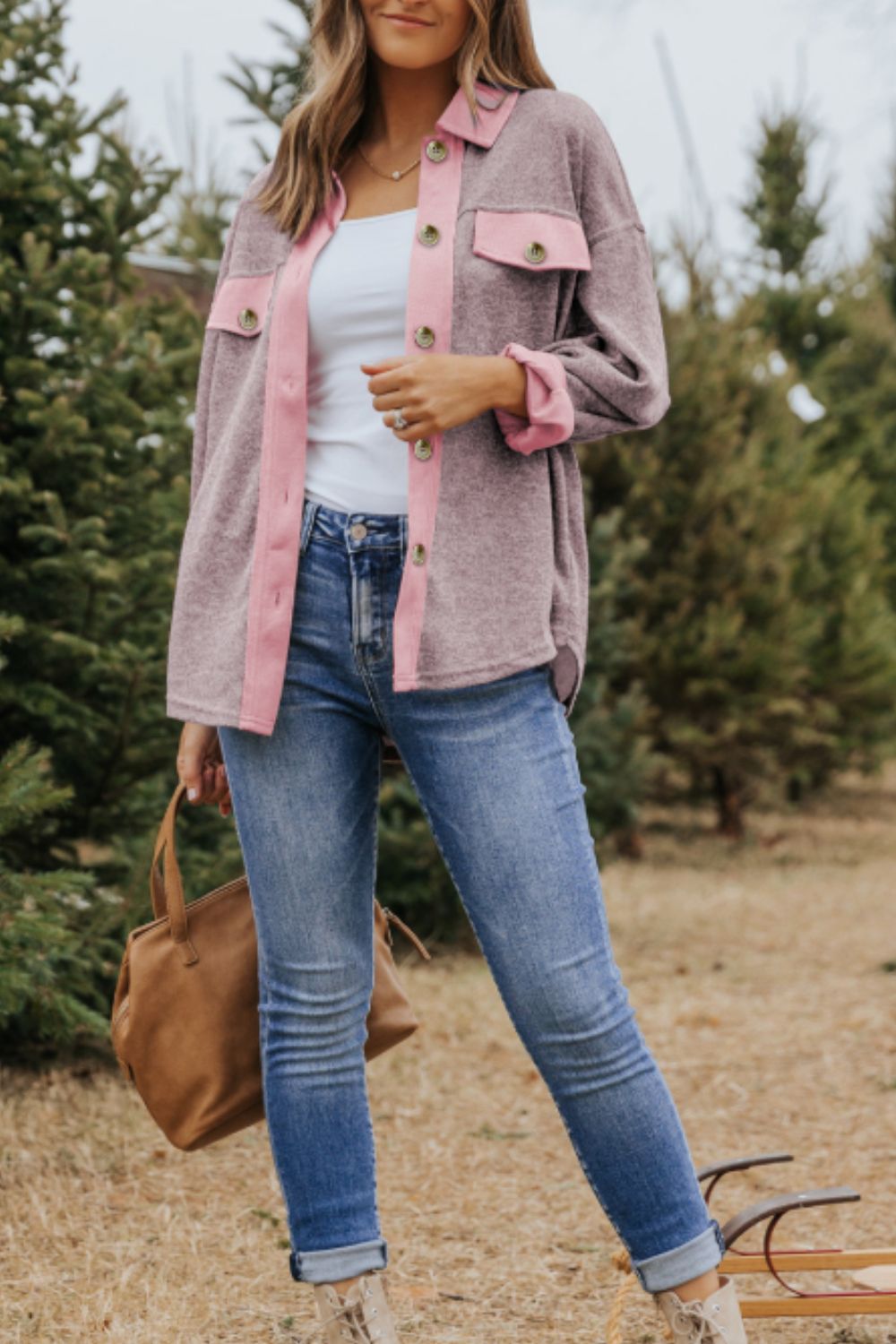 Contrast Trim Button Up Shacket - The Goddess Galleries