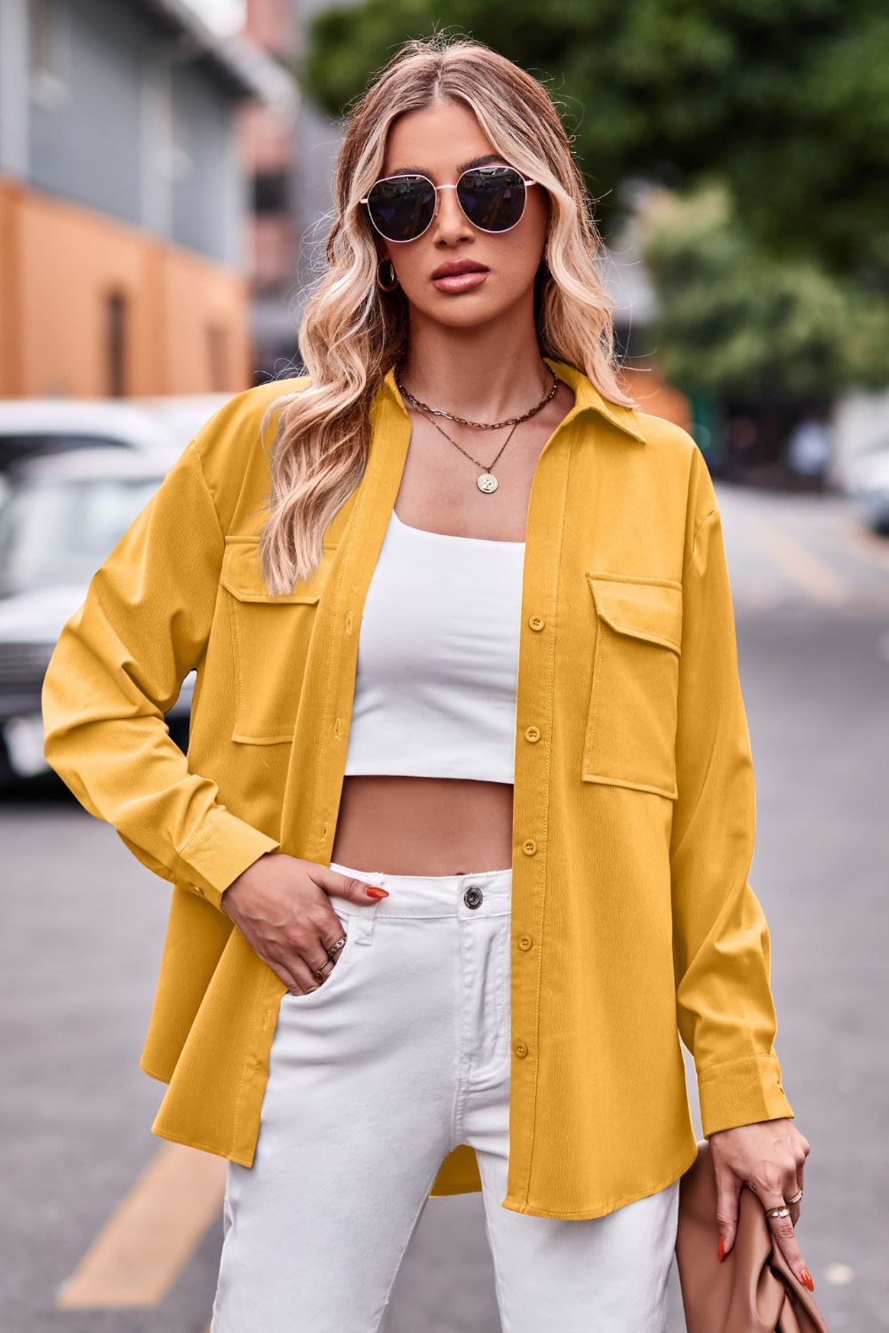 Dropped Shoulder Longline Shirt with Pockets - The Goddess Galleries