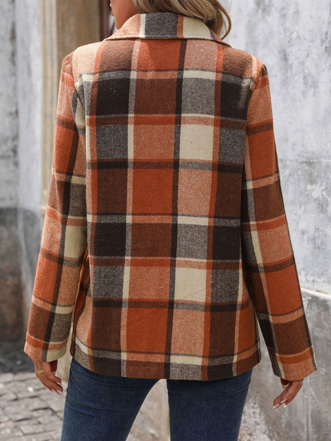 Perfee Plaid Button Down Lapel Collar Blazer - The Goddess Galleries
