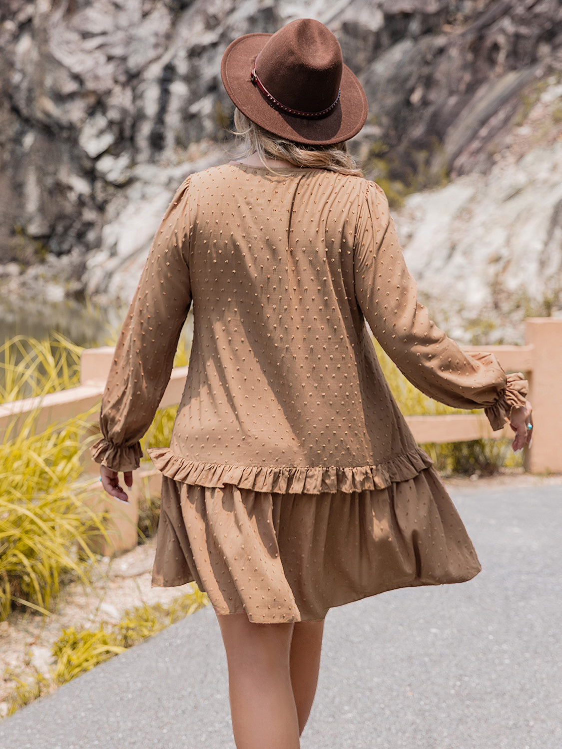Plus Size Dot Flounce Sleeve Mini Dress - The Goddess Galleries
