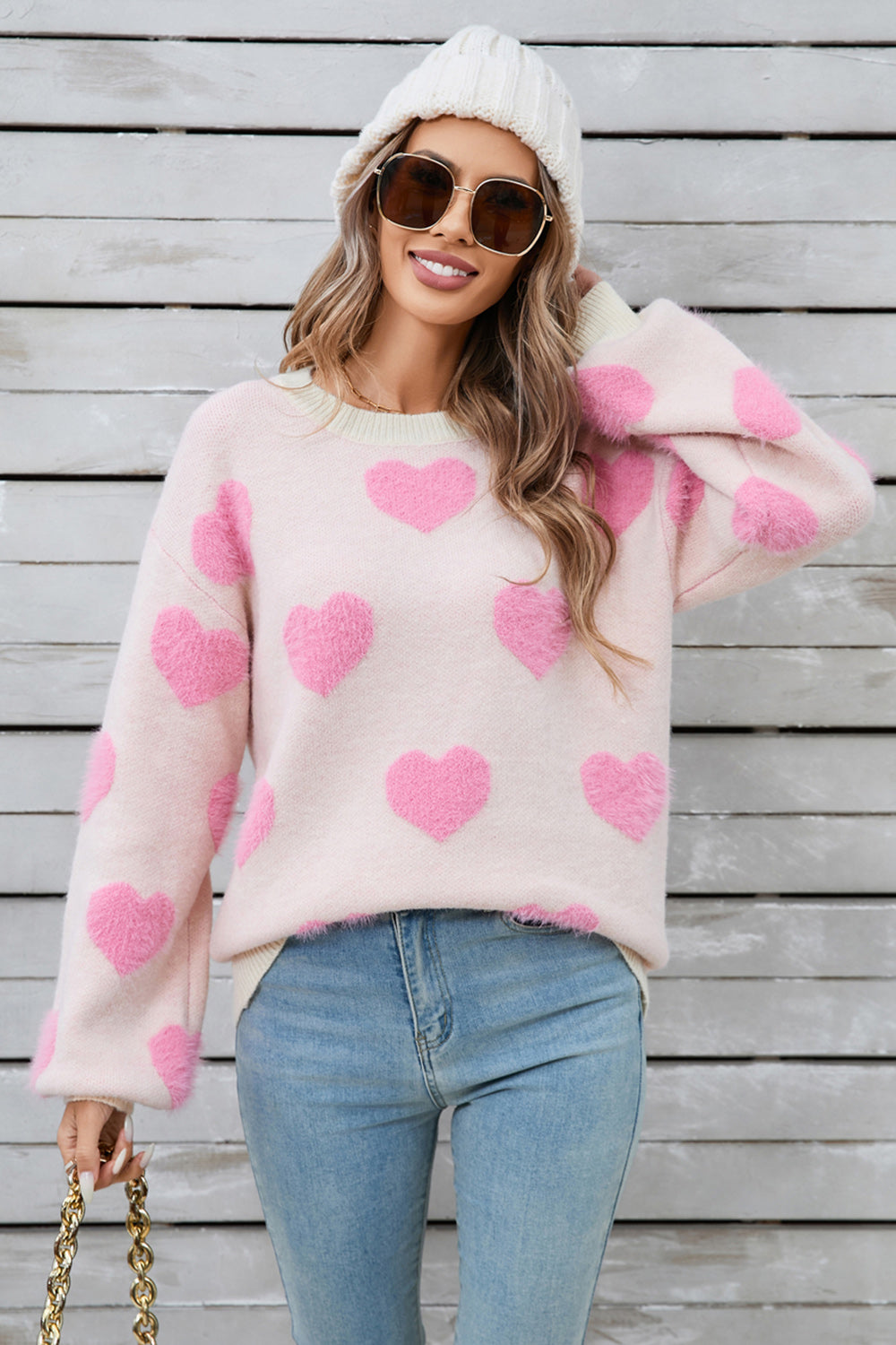 Angel Wings Heart Dropped Shoulder Long Sleeve Sweater - The Goddess Galleries