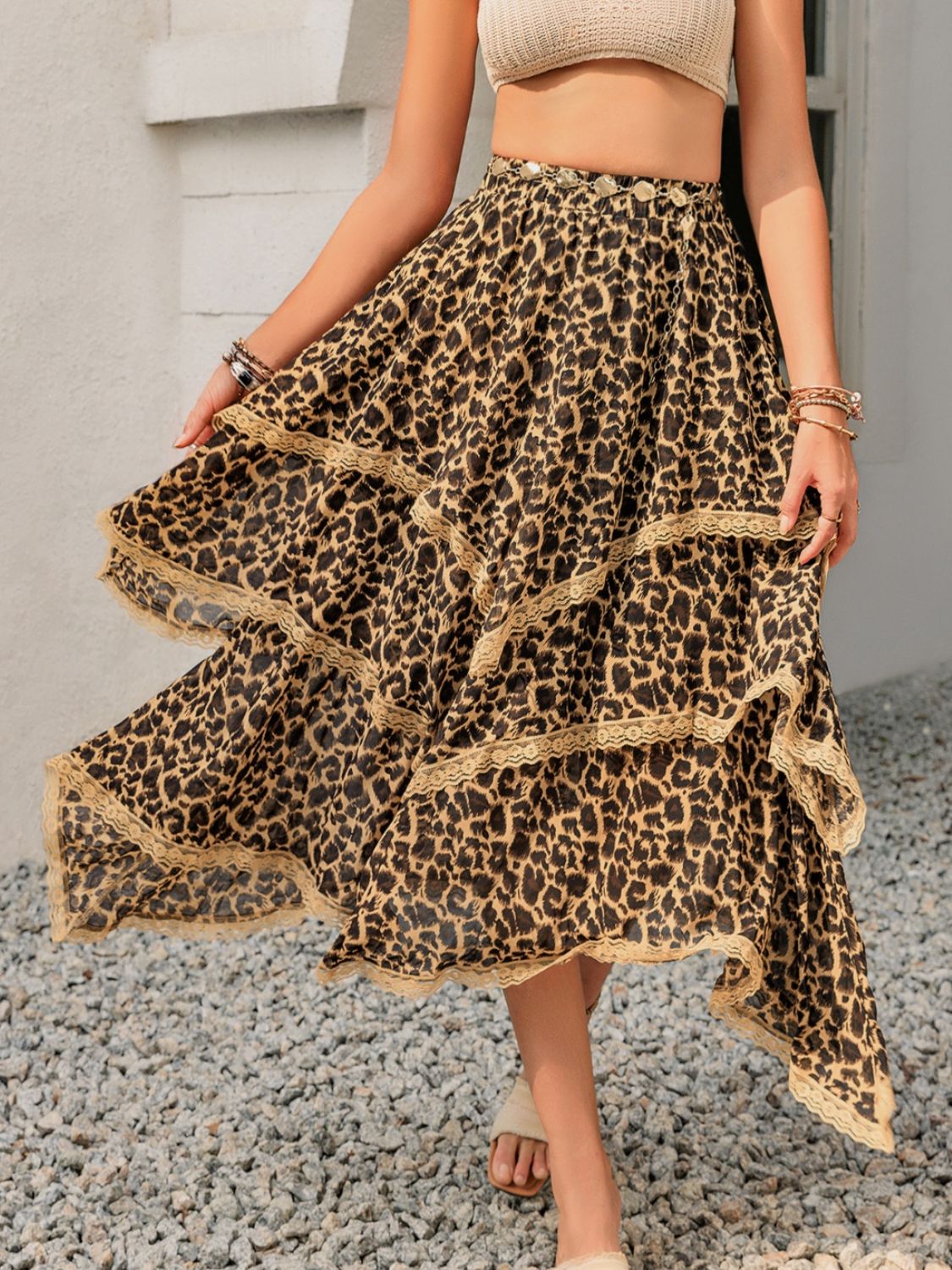 Lace Detail Layered Printed Skirt - The Goddess Galleries