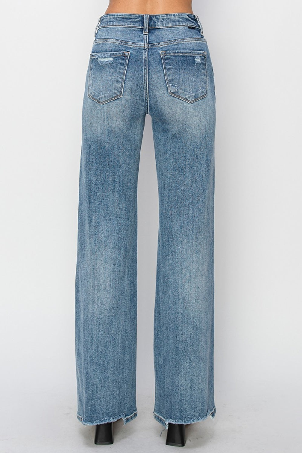 RISEN Full Size High Waist Distressed Wide Leg Jeans - The Goddess Galleries