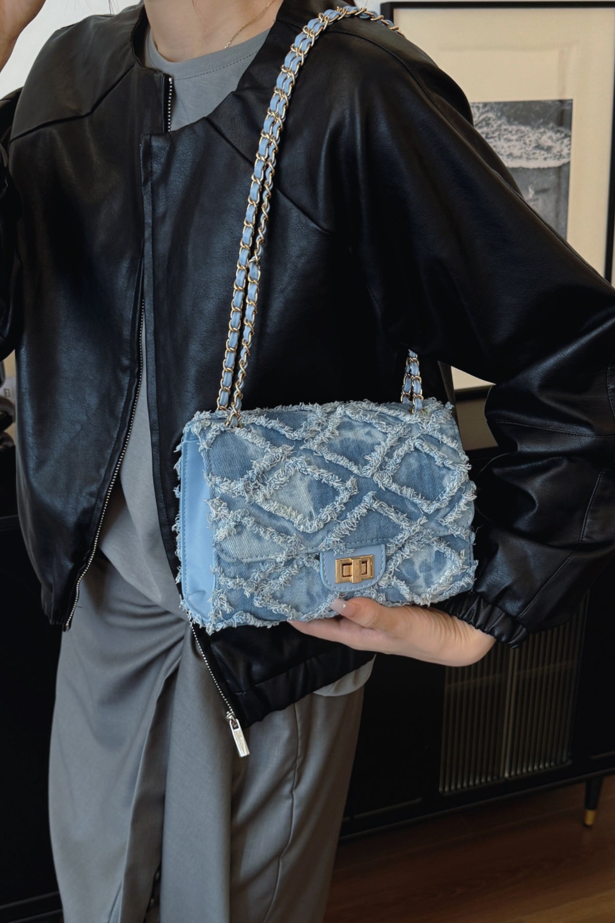 Raw Hem Denim Crossbody Bag - The Goddess Galleries