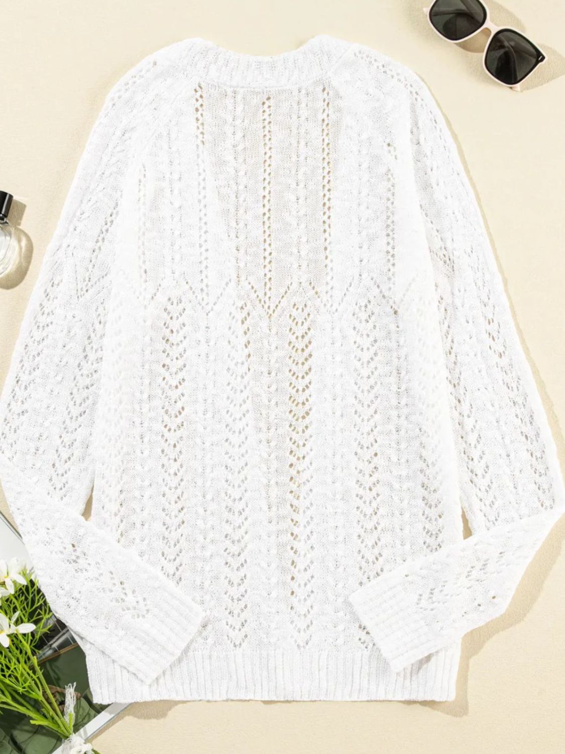 Openwork Open Front Long Sleeve Cardigan - The Goddess Galleries