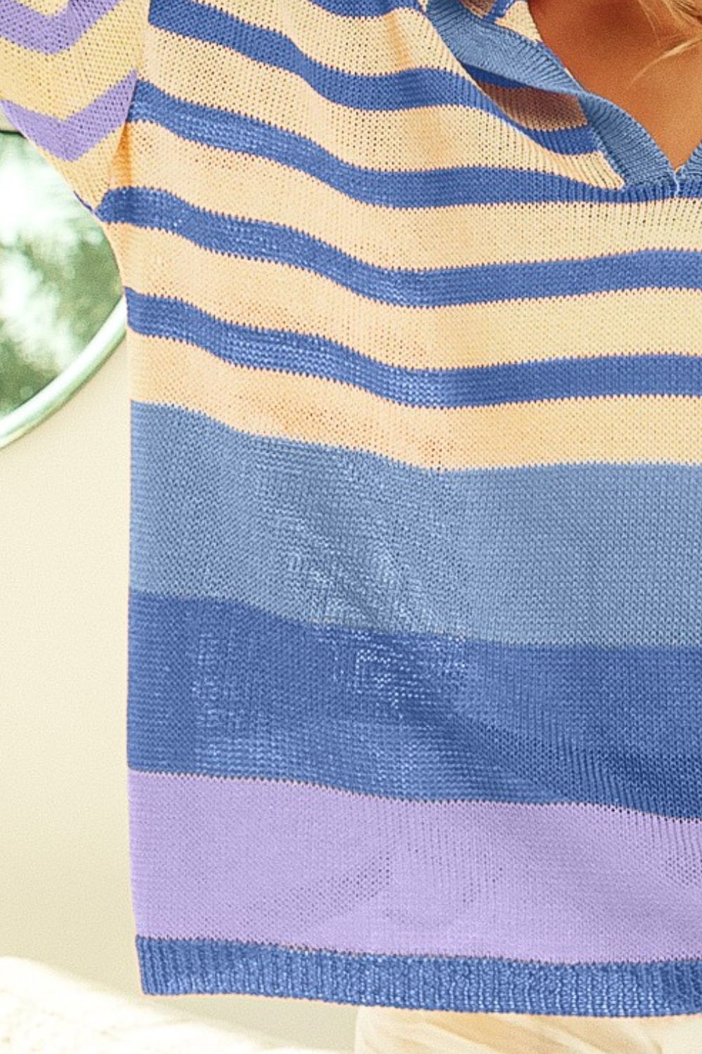 BiBi Striped Color Block Hooded Knit Top - The Goddess Galleries
