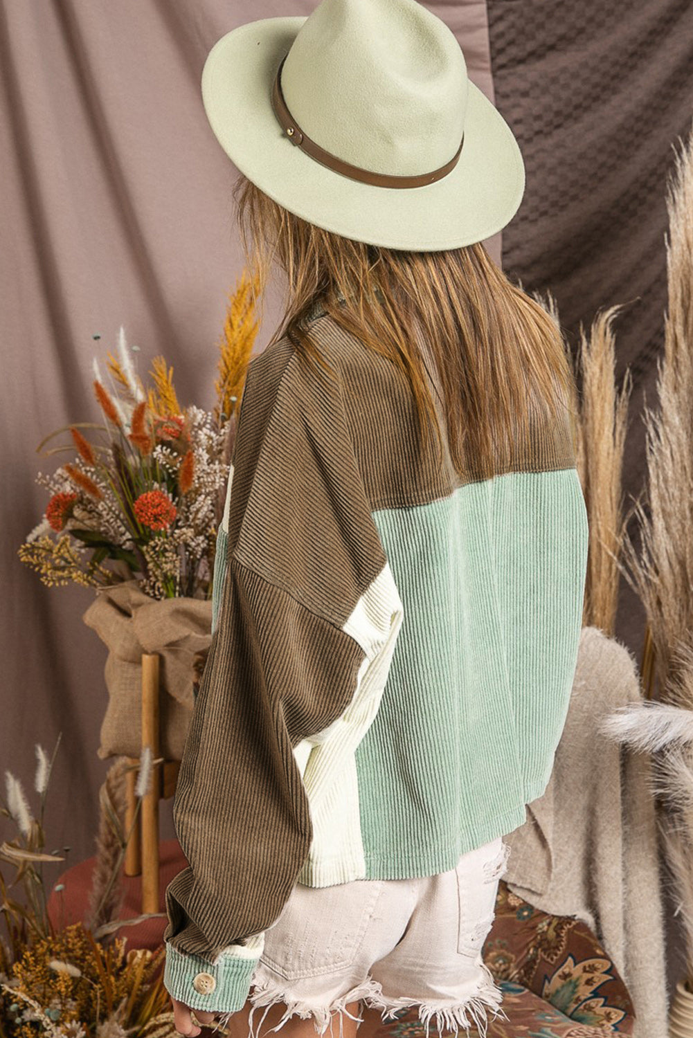 Pocketed Color Block Collared Neck Jacket - The Goddess Galleries
