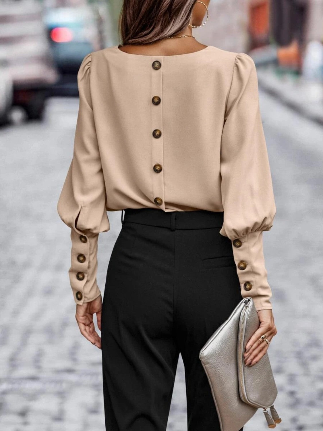 Round Neck Lantern Sleeve Blouse - The Goddess Galleries