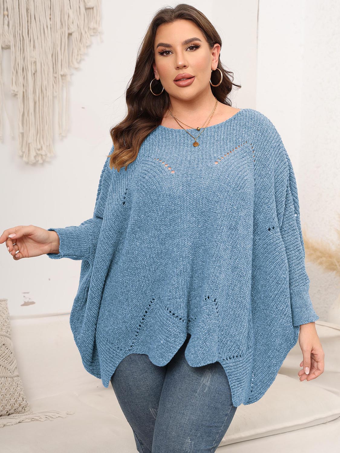 Plus Size Round Neck Batwing Sleeve Sweater - The Goddess Galleries