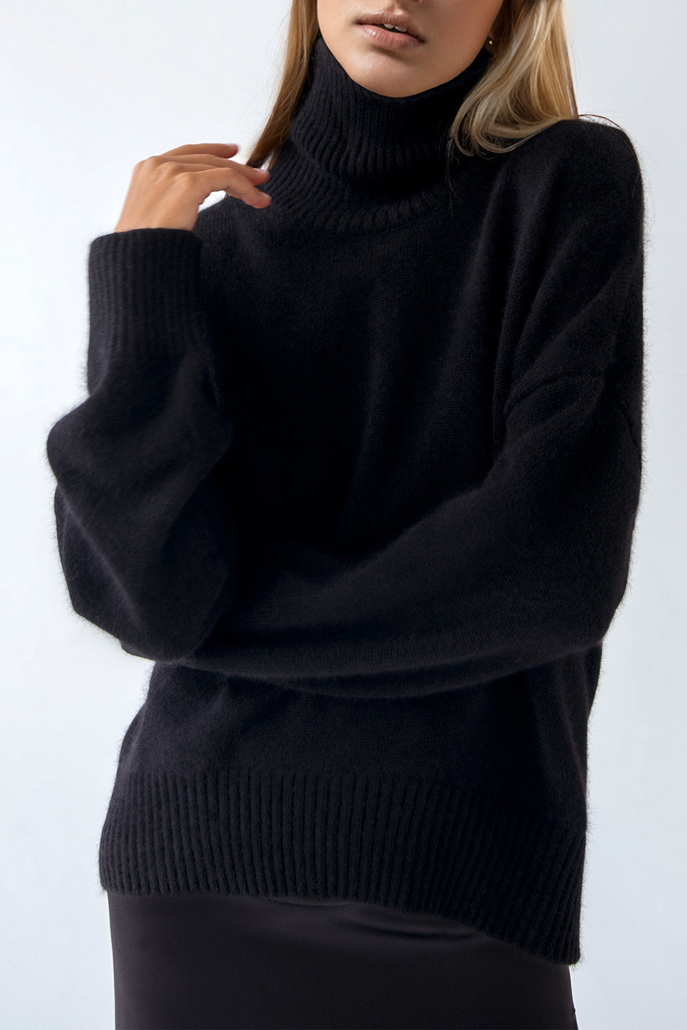 Basic Bae Turtleneck Dropped Shoulder Long Sleeve Sweater - The Goddess Galleries