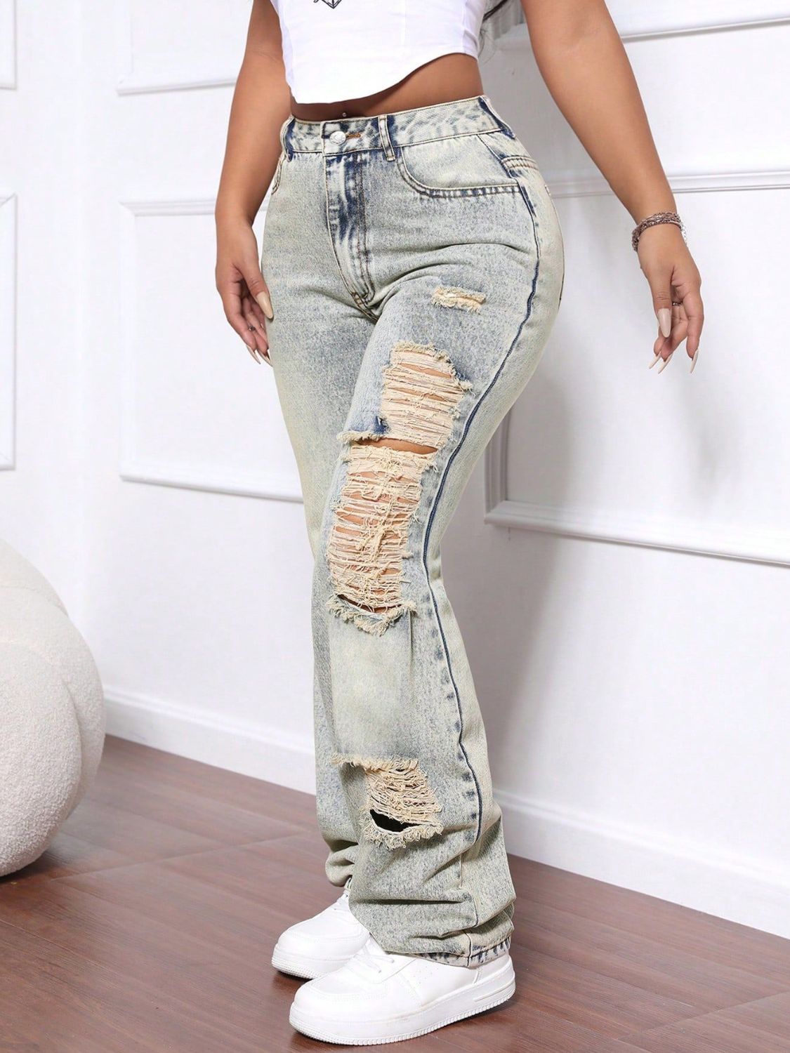 Distressed High Waist Jeans - The Goddess Galleries