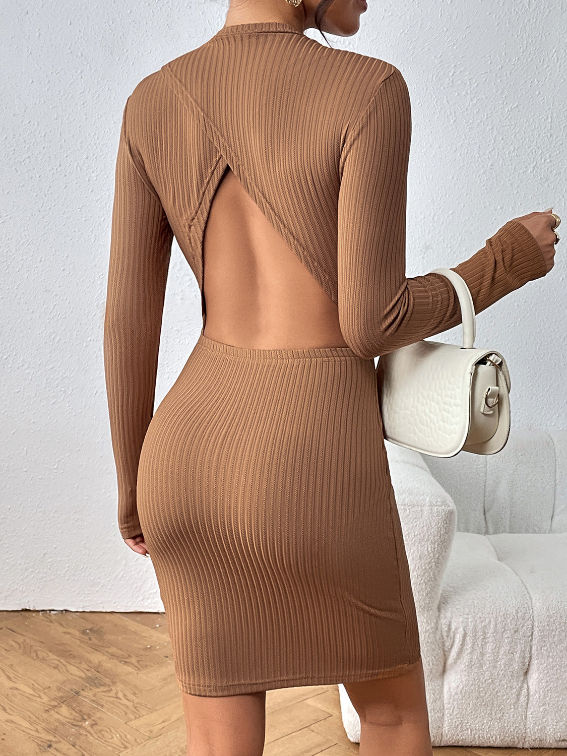 Honey Long Sleeve Ribbed Mini Dress - The Goddess Galleries