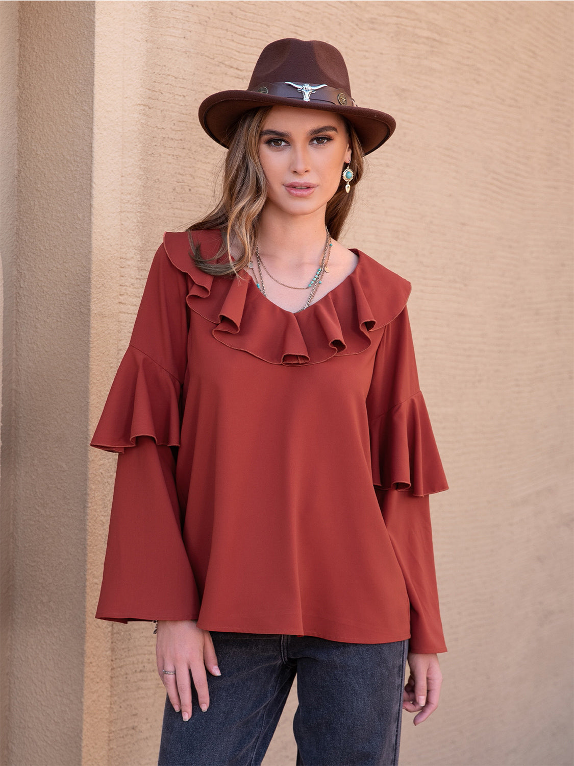 Statement Collar Long Sleeve Blouse - The Goddess Galleries