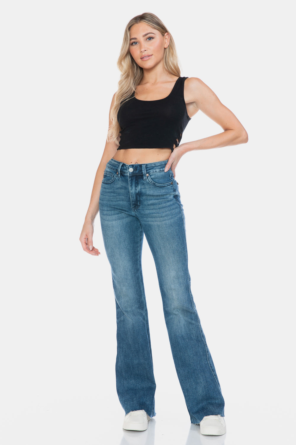 Judy Blue Full Size Tummy Control Cut Hem Flare Jeans - The Goddess Galleries