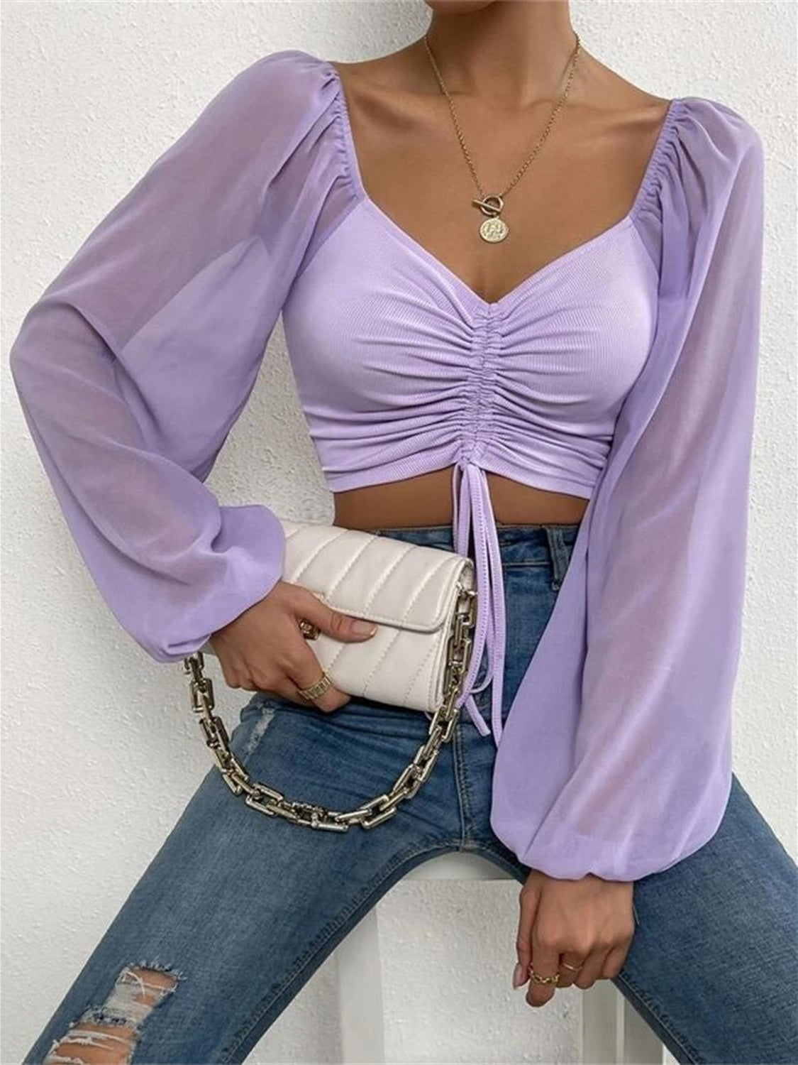 Drawstring Sweetheart Neck Cropped Top - The Goddess Galleries