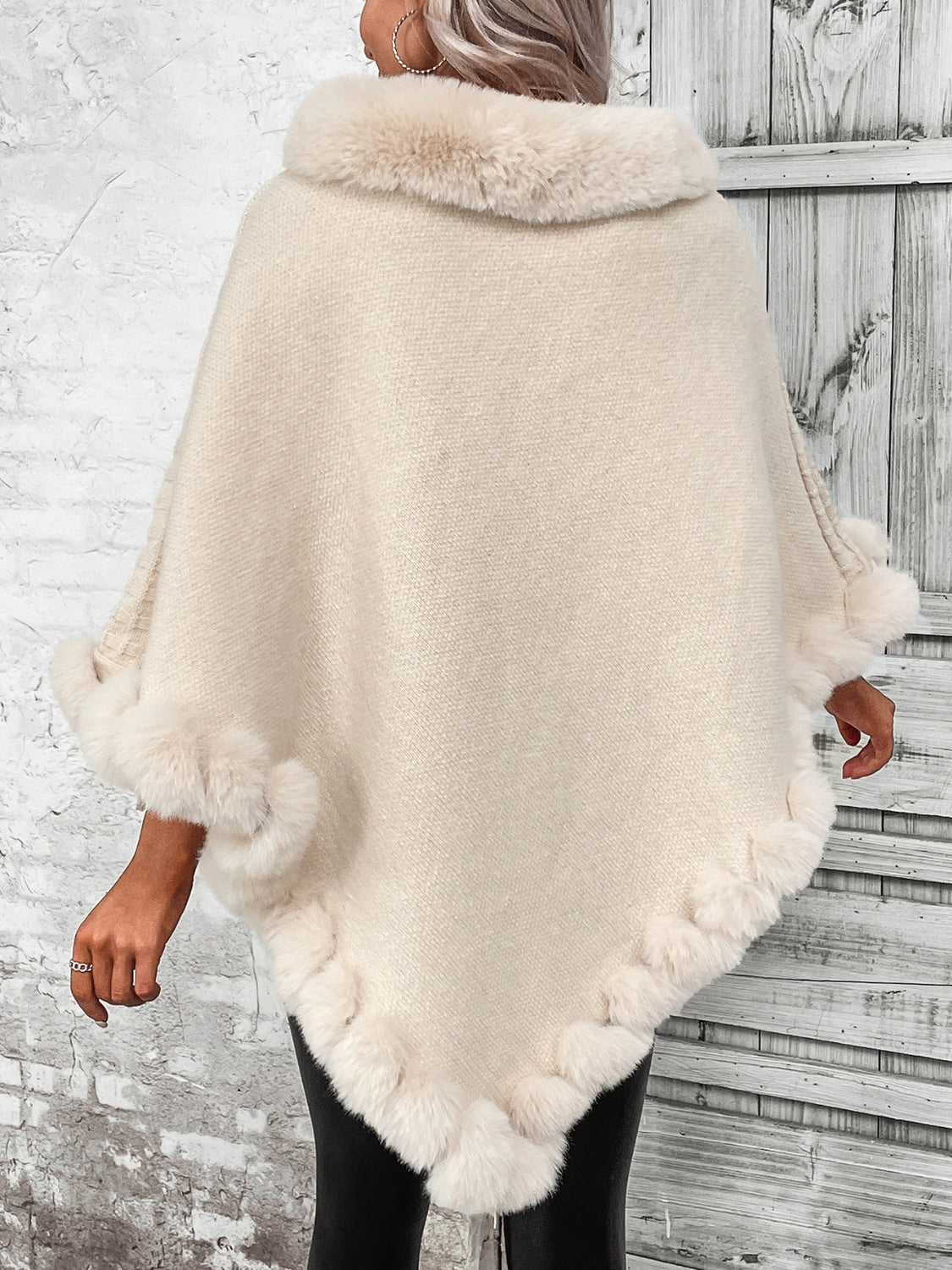 Faux Fur Trim Poncho - The Goddess Galleries