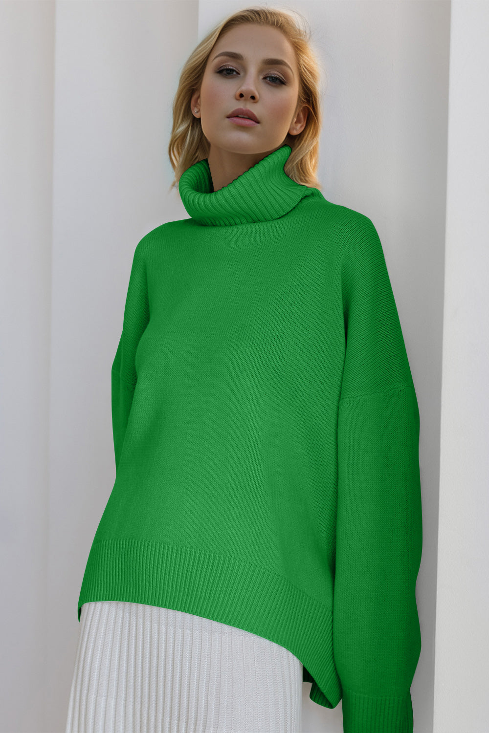 Basic Bae Turtleneck Dropped Shoulder Long Sleeve Sweater - The Goddess Galleries